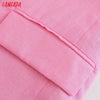 Tangada Women Solid Cotton Linen Blazer Coat Vintage Notched Collar Pocket 2022 Female Casual Chic Tops 3H115