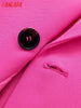 Tangada Women Solid Hotpink Cape Blazer Coat Vintage Notched Collar Pocket 2023 Female Casual Chic Tops 3H148
