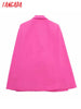 Tangada Women Solid Hotpink Cape Blazer Coat Vintage Notched Collar Pocket 2023 Female Casual Chic Tops 3H148