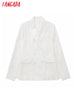Tangada Women Solid Hotpink Cape Blazer Coat Vintage Notched Collar Pocket 2023 Female Casual Chic Tops 3H148