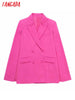Tangada Women Solid Hotpink Cape Blazer Coat Vintage Notched Collar Pocket 2023 Female Casual Chic Tops 3H148