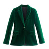 Tangada Women Solid Velvet Blazer Coat Vintage Notched Collar Pocket 2023 Female Casual Chic Tops 3H820