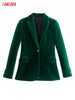 Tangada Women Solid Velvet Blazer Coat Vintage Notched Collar Pocket 2023 Female Casual Chic Tops 3H820