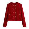 Tangada Women Vintage Red Tweed Blazer Female Long Sleeve Elegant Jacket Ladies Crop Blazer Suits BE318