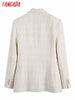 Tangada Women Vintage White Tweed Blazer Female Long Sleeve Elegant Jacket Ladies Blazer Suits BE264