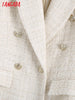 Tangada Women Vintage White Tweed Blazer Female Long Sleeve Elegant Jacket Ladies Blazer Suits BE264