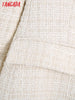 Tangada Women Vintage White Tweed Blazer Female Long Sleeve Elegant Jacket Ladies Blazer Suits BE264