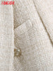 Tangada Women Vintage White Tweed Blazer Female Long Sleeve Elegant Jacket Ladies Blazer Suits BE264