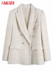 Tangada Women Vintage White Tweed Blazer Female Long Sleeve Elegant Jacket Ladies Blazer Suits BE264