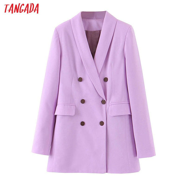 Tangada women purple blazer long sleeve korea style female blazer office ladies  autumn outwear SL404