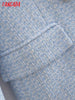 Tangada women Thick Blue Tweed blazer female long sleeve elegant jacket ladies blazer suits 5Z126