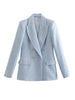 Tangada women Thick Blue Tweed blazer female long sleeve elegant jacket ladies blazer suits 5Z126