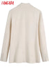 Tangada women beige blazer female long sleeve elegant jacket ladies work wear blazer suits BE100