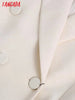 Tangada women beige blazer female long sleeve elegant jacket ladies work wear blazer suits BE100