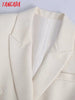 Tangada women beige blazer female long sleeve elegant jacket ladies work wear blazer suits BE100