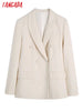 Tangada women beige blazer female long sleeve elegant jacket ladies work wear blazer suits BE100
