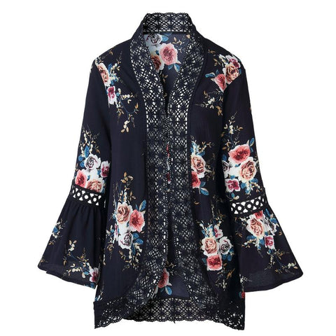 women floral chiffon kimono shirt blouse black vintage beach japanese kimono cardigan 2022 ladies top femme AON38