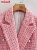 Tangada women vintage Tweed blazer Double Breasted female long sleeve elegant jacket ladies blazer suits 2J07