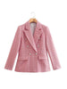 Tangada women vintage Tweed blazer Double Breasted female long sleeve elegant jacket ladies blazer suits 2J07