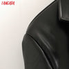 Tangada women vintage black faux leather blazer female long sleeve jacket ladies high street casual blazer suits 6A105