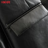 Tangada women vintage black faux leather blazer female long sleeve jacket ladies high street casual blazer suits 6A105