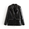 Tangada women vintage black faux leather blazer female long sleeve jacket ladies high street casual blazer suits 6A105