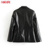 Tangada women vintage black faux leather blazer female long sleeve jacket ladies high street casual blazer suits 6A105