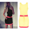 Tank Dress Patchwork Summer Bodycon Dress Sexy Casual Sleeveless Slim Lace Up Bow Bandage Candy Color Dresses Robes 2022