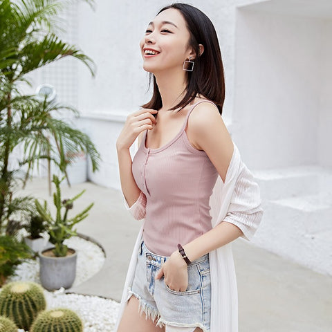 Tank Top Sexy Silm Summer Camisole Woman Vest Solid Cotton Halter Crop Top Black White Pink Basic Bustier Top T Shirt