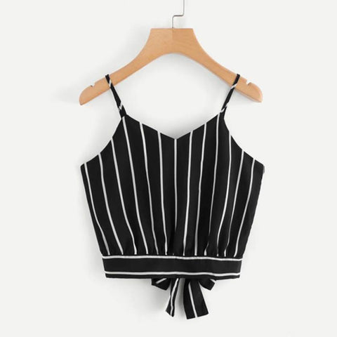 Tank Top Summer Tie Back V Neck Striped Crop Top 2022 Cotton Blended Fashion Tops Women's Clothing Camisole 18JUN13