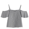 Tank Top Women 2022 Women Summer Pinstripe Blouse Cold Shoulder Blouse Tops T-Shirt Camisole Feminina V-Neck Cute Ruffle Jane 28