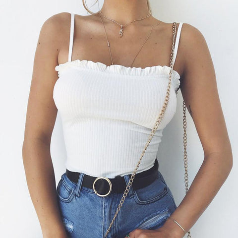 Tank Top Women Chiffon Blouses Fashion Womens Ruffles Tank Top Vest Off Shoulder Halter Blouse T-Shirt Camis Camisole Ladies