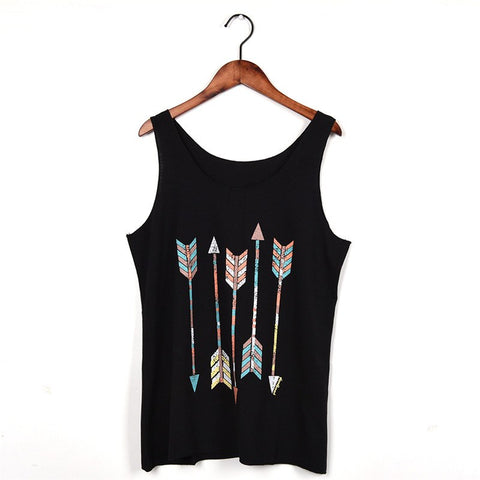 Tank Tops Arrow Printing Women Sleeveless Shirt Casual O Neck patchwork Tank Tops T-Shirt White Vest Top 3 color
