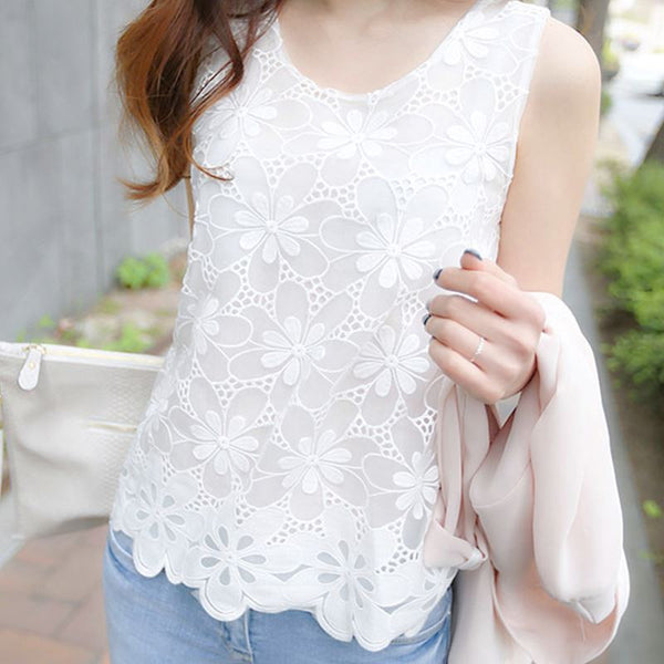 Tank Tops Summer Style Ladies Tube Tops White Lace Blouse Shirt 2022 S-6XL Fitness Hollow Out Sleeveless Tank Top Women Camis