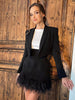 Taruxy Elegant Suit For Women Blazer Sets With Skirt 2 Piece Set Feather Long Sleeve Blazer Mini Skirts 2023 Autumn Matching Set