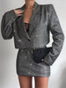 Taruxy Glitter Crop Blazer Two Piece Sets With Skirt Womens Outifits Fall 2023 Sliver Sparkly Blazer Sets Party Female Suit