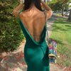 Tawnie 2023 Summer Backless Chain Satin Maxi Dress Women Sexy Elegant Strap Sleeveless Green Y2K Off Shoulder Bodycon Dresses