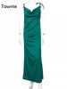 Tawnie 2023 Summer Backless Chain Satin Maxi Dress Women Sexy Elegant Strap Sleeveless Green Y2K Off Shoulder Bodycon Dresses