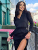 Tawnie Knitted Women's Split Midi Dress Year 2023 Sexy Elegant V Neck Tunic Long Sleeve Loose Side Split Long Dresses