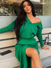 Tawnie Knitted Women's Split Midi Dress Year 2023 Sexy Elegant V Neck Tunic Long Sleeve Loose Side Split Long Dresses