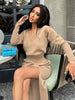 Tawnie Knitted Women's Split Midi Dress Year 2023 Sexy Elegant V Neck Tunic Long Sleeve Loose Side Split Long Dresses