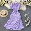 Teeuiear Vintage Slim v neck bandage pleated Dress Summer Party midi long elegant dress vestido de festa Women tunic Dresses