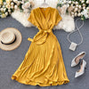 Teeuiear Vintage Slim v neck bandage pleated Dress Summer Party midi long elegant dress vestido de festa Women tunic Dresses