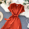Teeuiear Vintage Slim v neck bandage pleated Dress Summer Party midi long elegant dress vestido de festa Women tunic Dresses