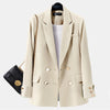 Temperament Korean Style Casual Women Elegant Long Sleeve Double Breasted Blazer Suits Solid Office Ladies Formal Blazer