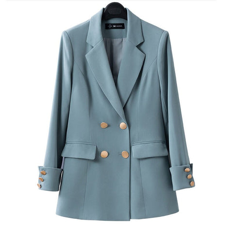 Temperament Korean Style Casual Women Elegant Long Sleeve Double Breasted Blazer Suits Solid Office Ladies Formal Blazer