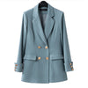Temperament Korean Style Casual Women Elegant Long Sleeve Double Breasted Blazer Suits Solid Office Ladies Formal Blazer