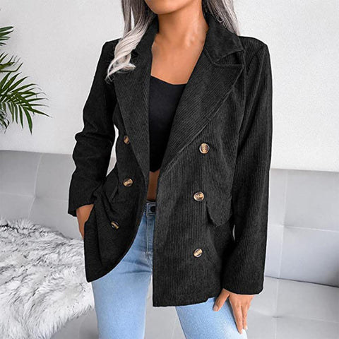 Temperament Versatile Office Lady Double Breasted Suit Coat Corduroy Blazer Female Clothing