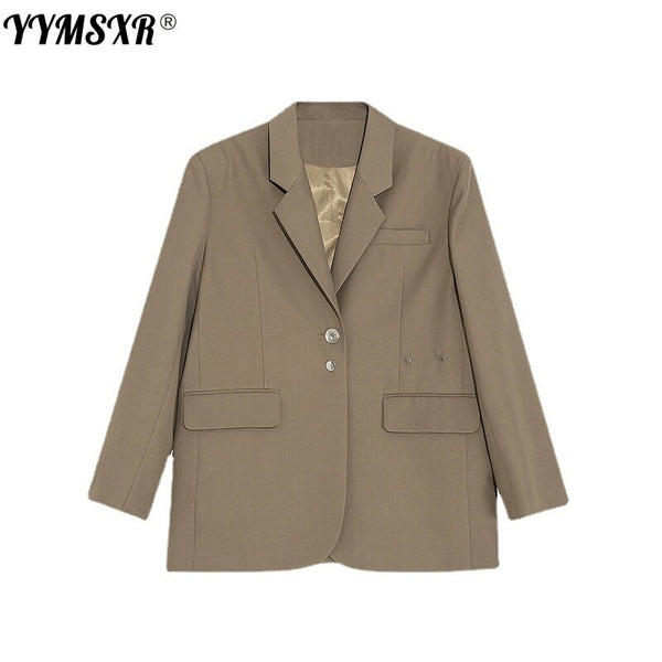 Temperament Women Jacket Suit 2022 Korean Style Temperament Button Decoration Loose Solid Color Lady Blazer