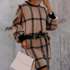 Temperament Women Pullover Skirt  Knitted Streetwear Women Skirt Set  Crew Neck Loose-fitting